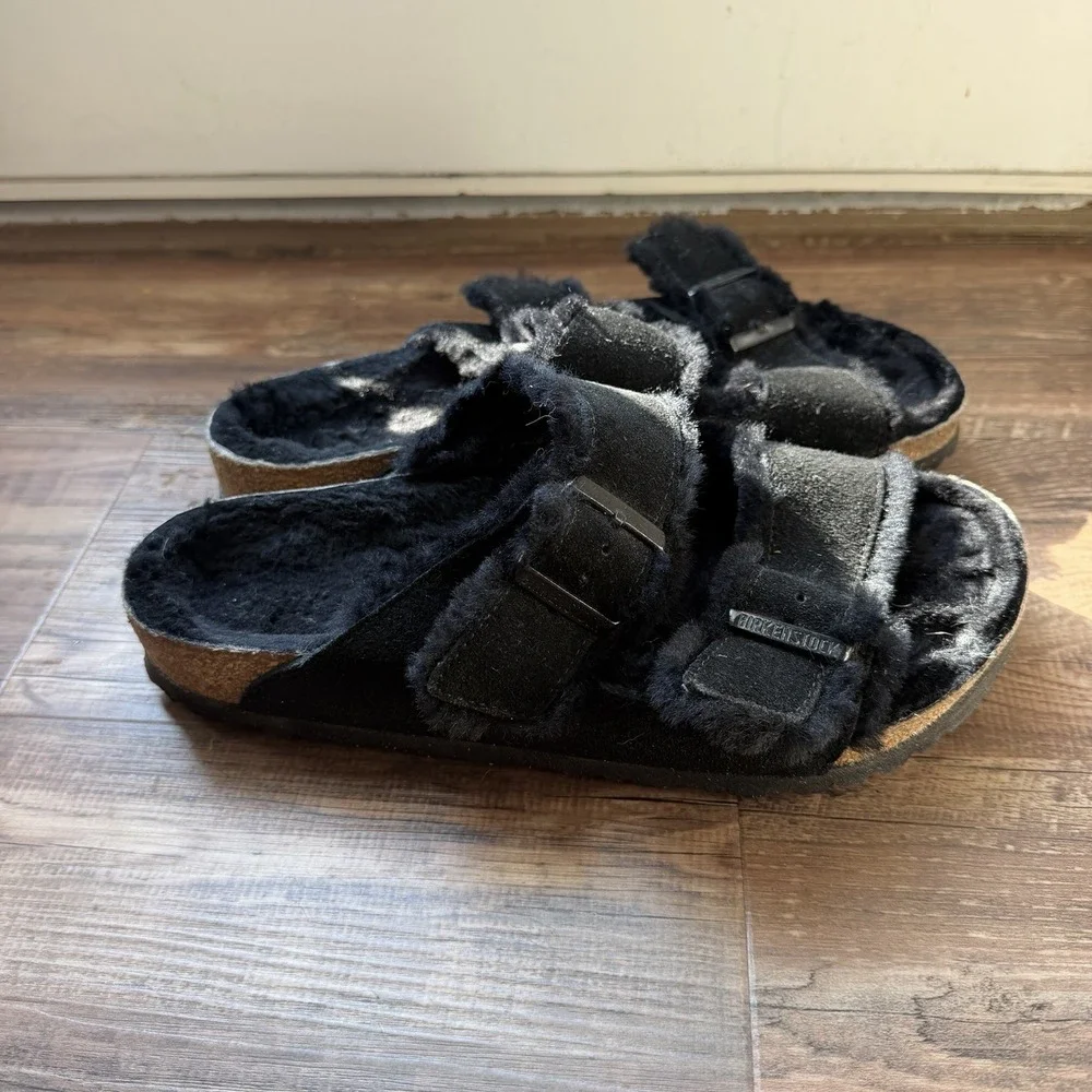 Birkenstock Arizona Shearling Sandals Black Suede Cozycare EU 41/ US 10 Winter